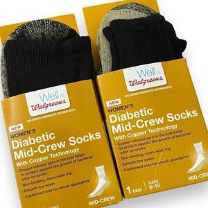 Walgreens Womens Black Diabetic Socks fits Shoes sizes 6-10 Lot of 2 New